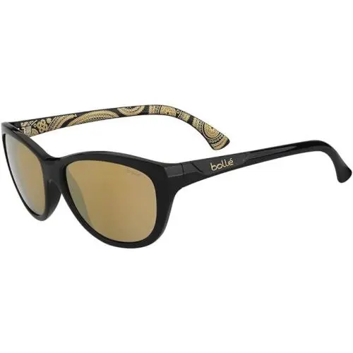 Greta Shiny Black Gold Polar AG14 Brown Gold Mirror Sunglasses by Bolle