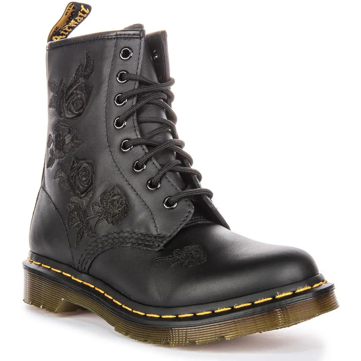 Dr Martens 1460 Vonda Rose Embroidered Womens Boot In Black Mono US 3 -8 - BLACK MONO