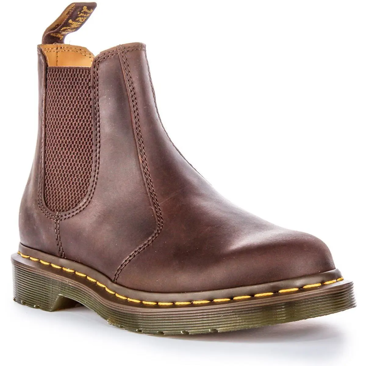 Dr Martens 2976 Yellow Stitch Crazy Horse Leather Unisex Boots Brown Size 4 - 13