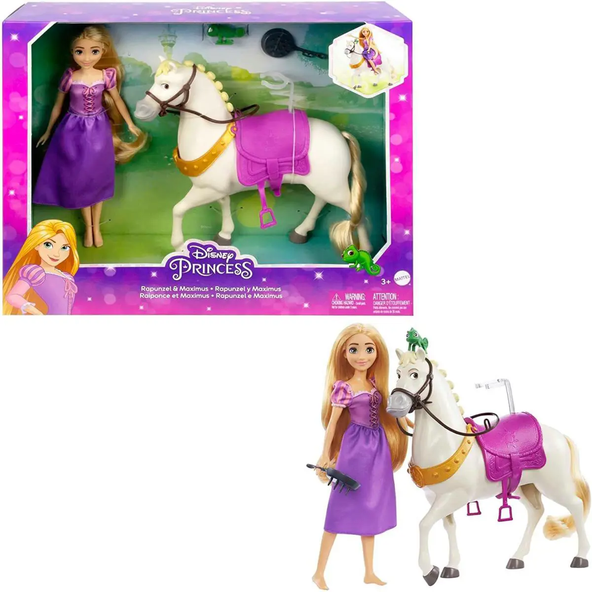 Disney Princess Rapunzel Doll with Maximus Horse Pascal Figure Brush