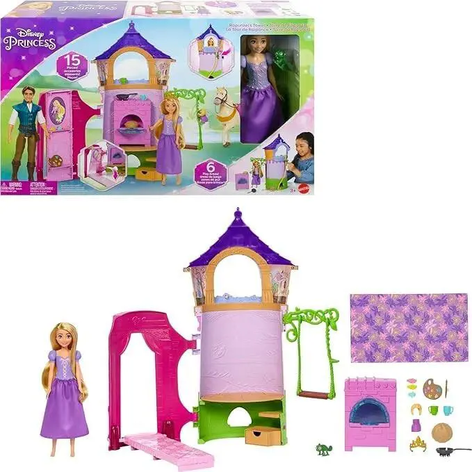 Disney Princess Toys Rapunzel Posable Doll and Tower Playset 15 Accessories