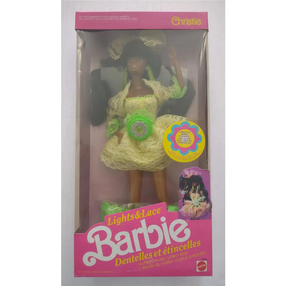 Nip Lights Lace Barbie Doll 9728 Christie African American Mattel 1990