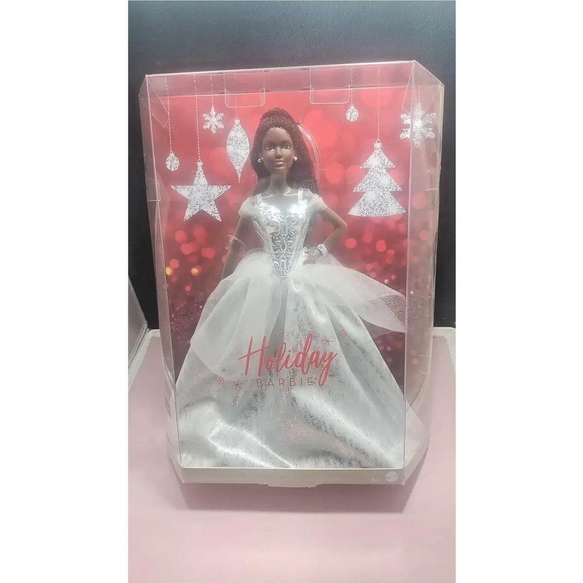 2021 Signature Holiday African American Barbie Includes Stand Certificate Mattel - Doll Hair: Black, Doll Eye: Brown
