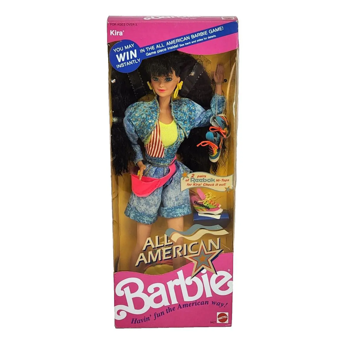 Vintage 1990 All American Kira Barbie Doll Mattel 9427 Reebok