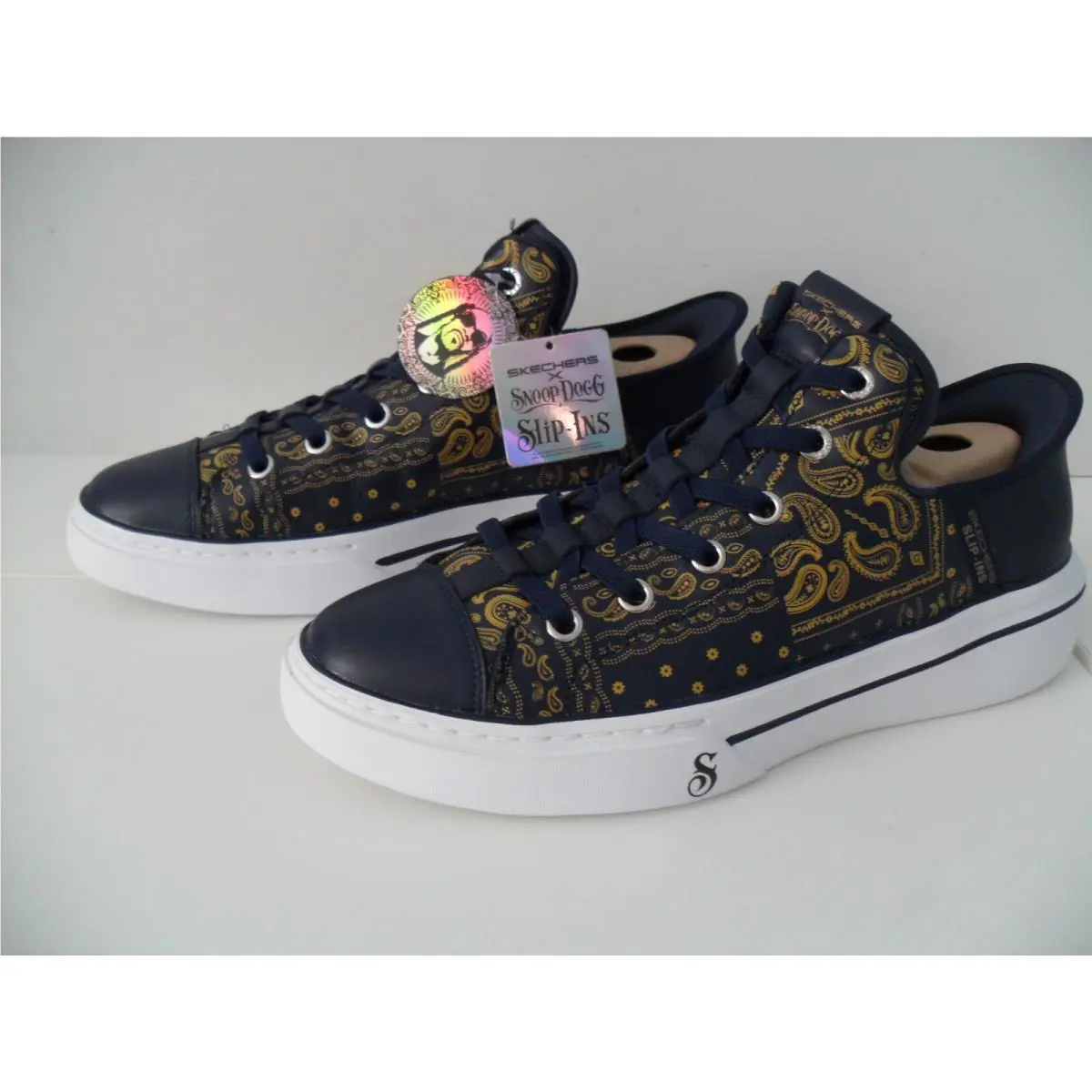 Skechers shoes - Premium Leather Slip-ins Snoop One - Double G - 251017 NVY - Navy Blue & Gold 1