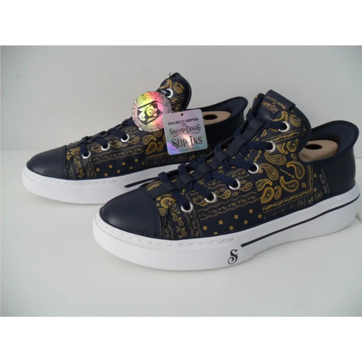 Skechers shoes - Premium Leather Slip-ins Snoop One - Double G - 251017 NVY - Navy Blue & Gold 14