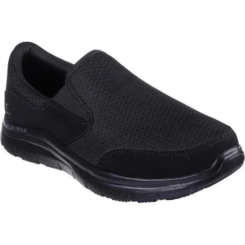 Skechers Slip Resistant Men Work Black Shoes Slip On Soft Memory Foam Mesh 77048
