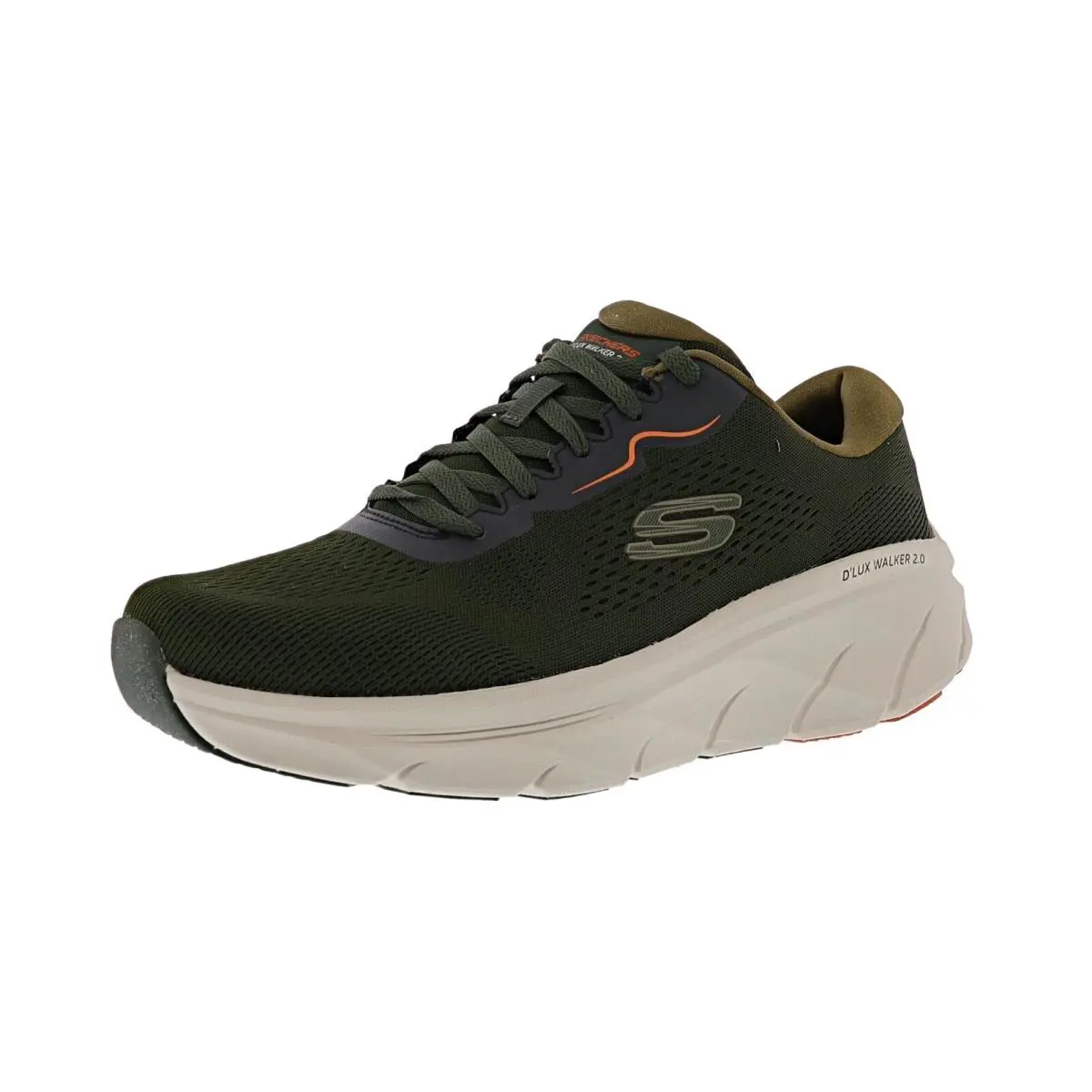 Skechers Men`s Dlux Walker 2.0 Swave 232714WW/OLOR 4E Width Walking Shoes - OLIVE / ORANGE