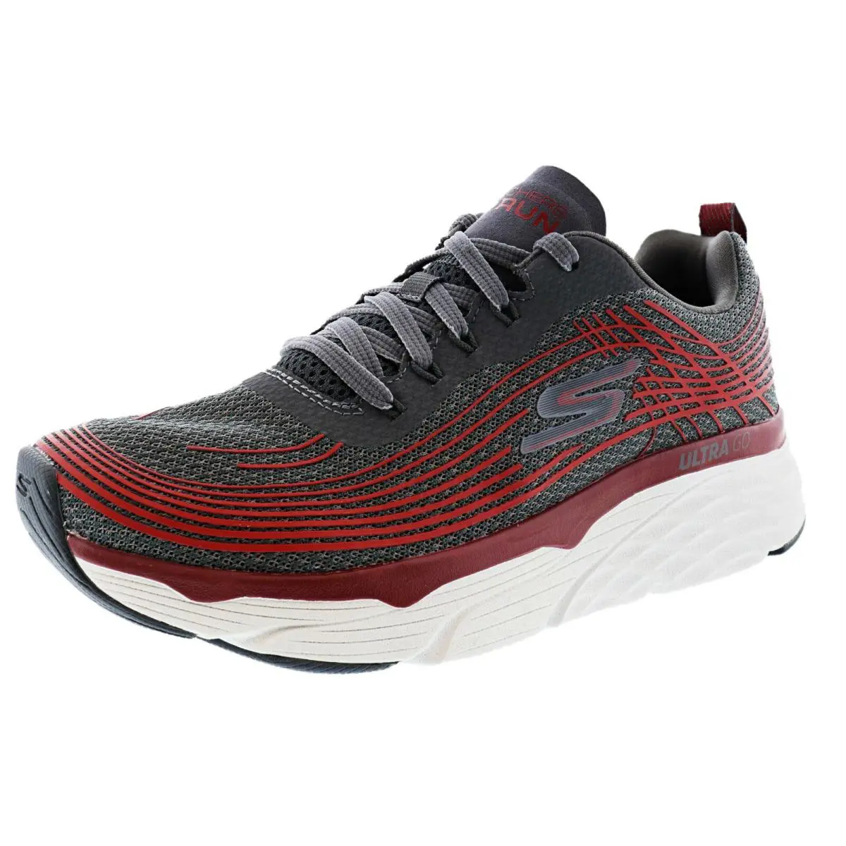 Skechers Men`s Max Cushioning Elite 54430CCRD Lace-up Running Shoes - CHARCOAL / RED