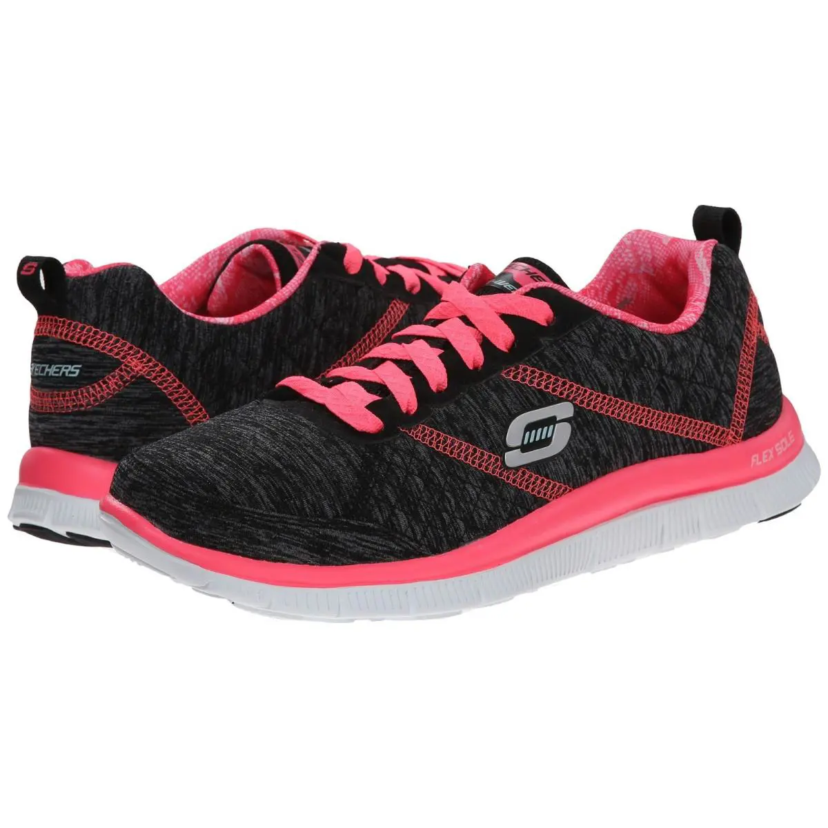 Women`s Skechers Flex Appeal Pretty City Training Shoes 12074 Bkhp Sizes 6.5-9 - Black/Hot Pink