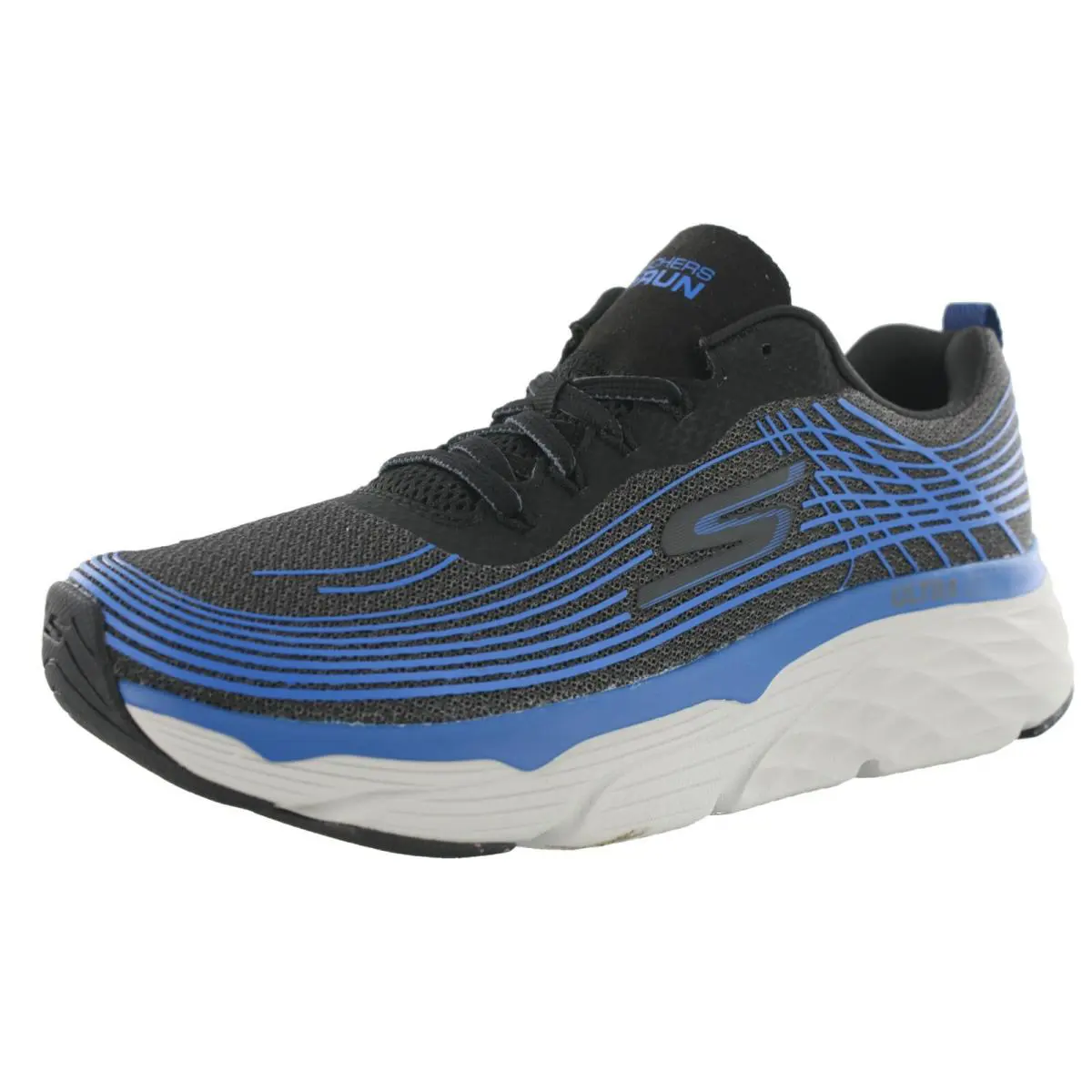Skechers Men`s Max Cushioning Elite 54430 Bkbl Lace-up Running Shoes - BLACK / BLUE