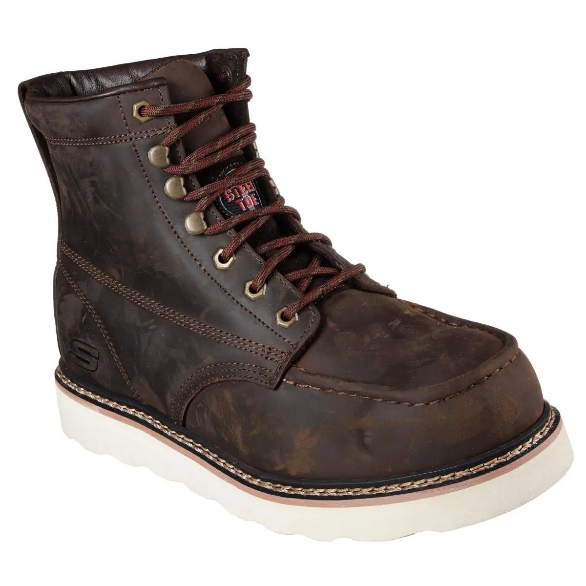 Men`s Skechers Work Pettus Chirk Leather Boot 77154 /cdb Multi Sizes Brown - Brown