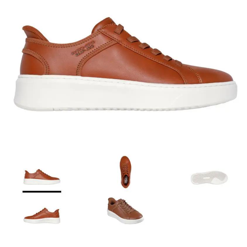 Skechers Court Break Cognac Leather Slip-ins Sneaker Men`s Sizes 7-14/NEW - Brown