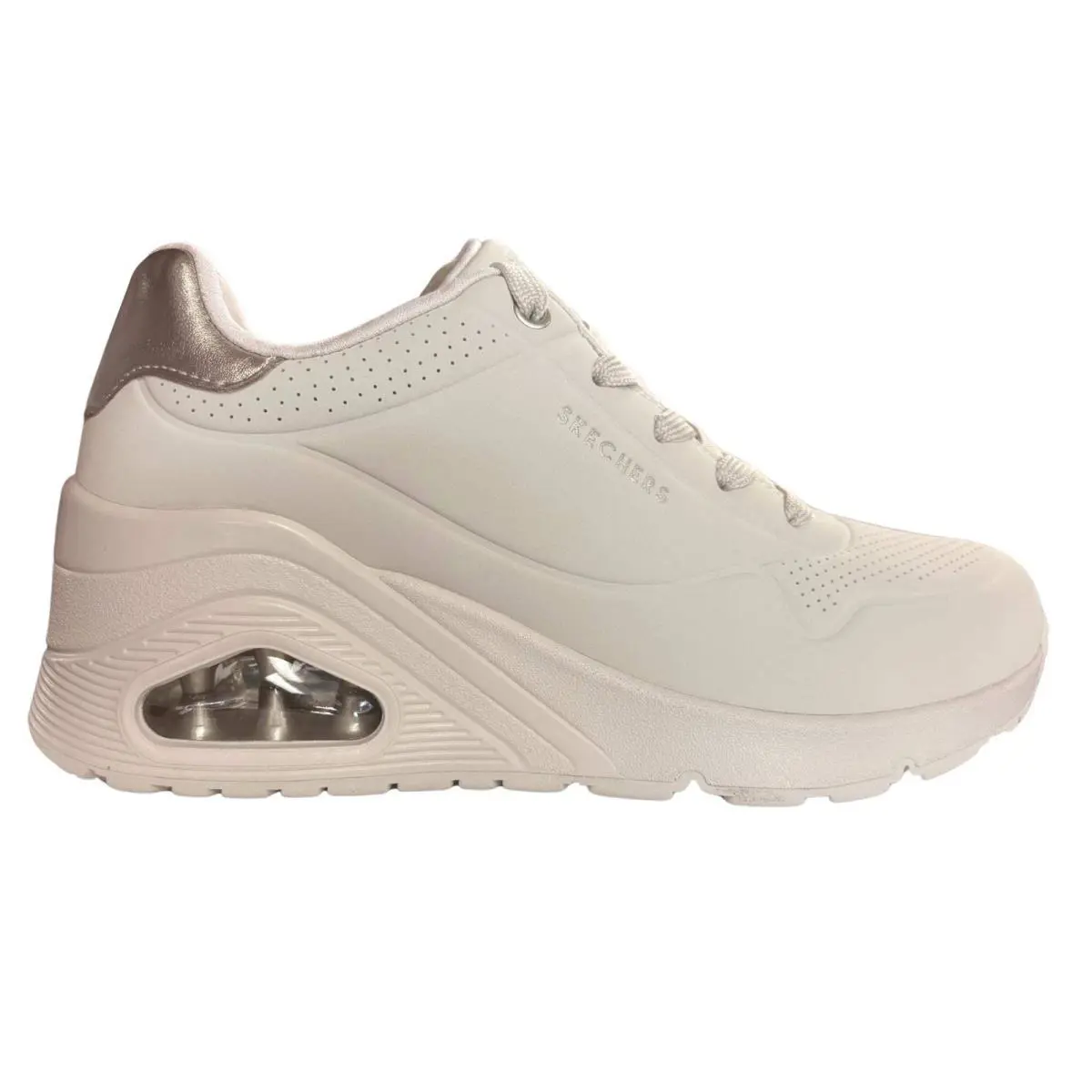 Skechers Women`s 177520 Uno Wedge- Hi Steps Off White Casual Shoes - Off White, Exterior: Off White