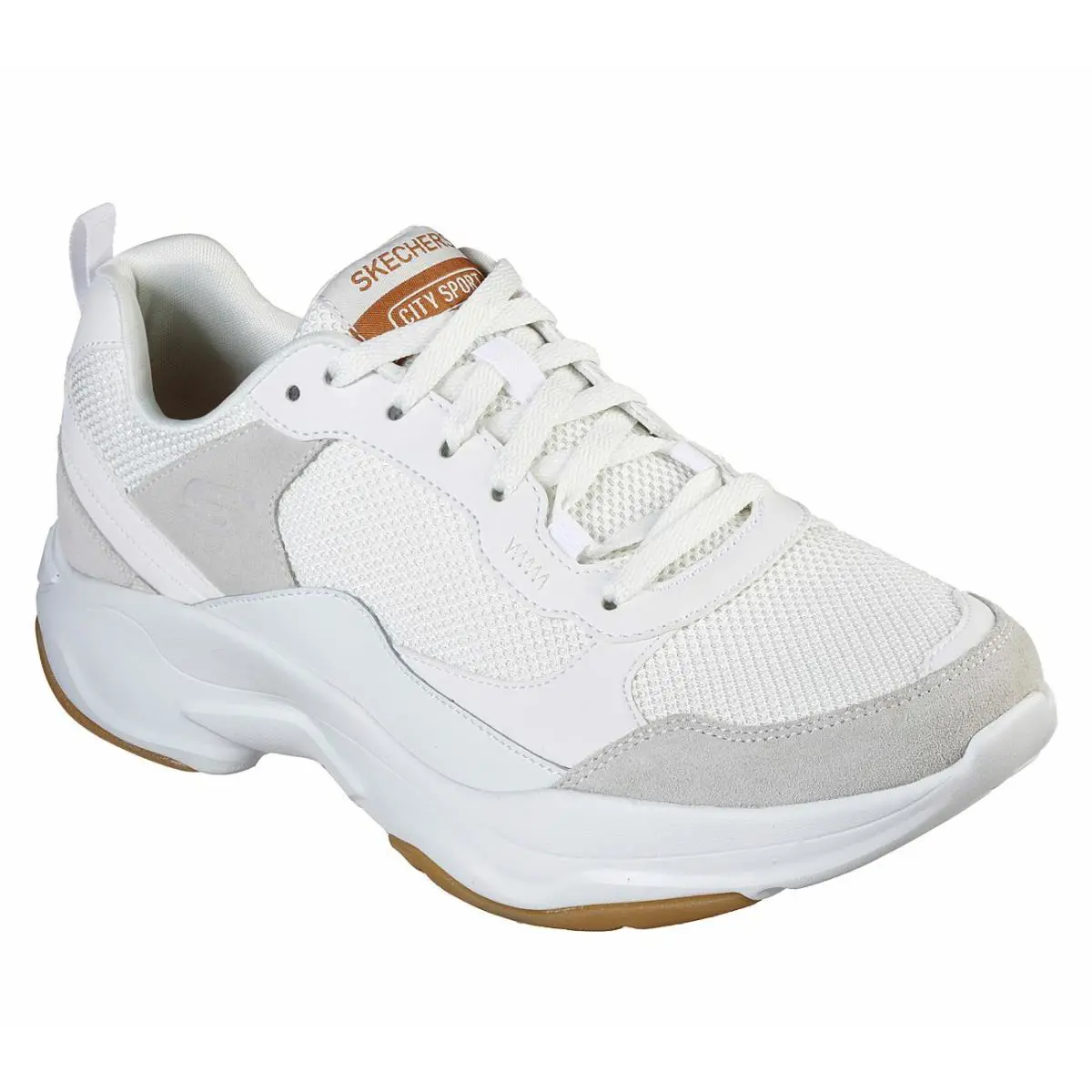 Mens Skechers City Sport Air Cooled Memory Foam Off White Lace UP Sneakers - White