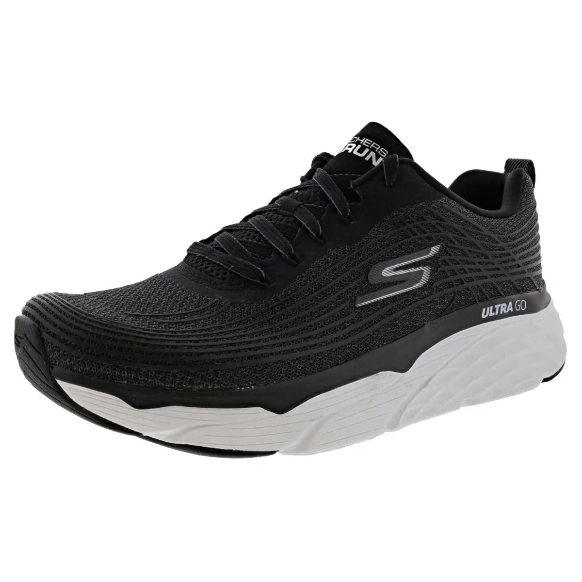 Men`s Max Cushioning Elite 54430BKW Lace-up Running Shoes BLACK WHITE by Skechers