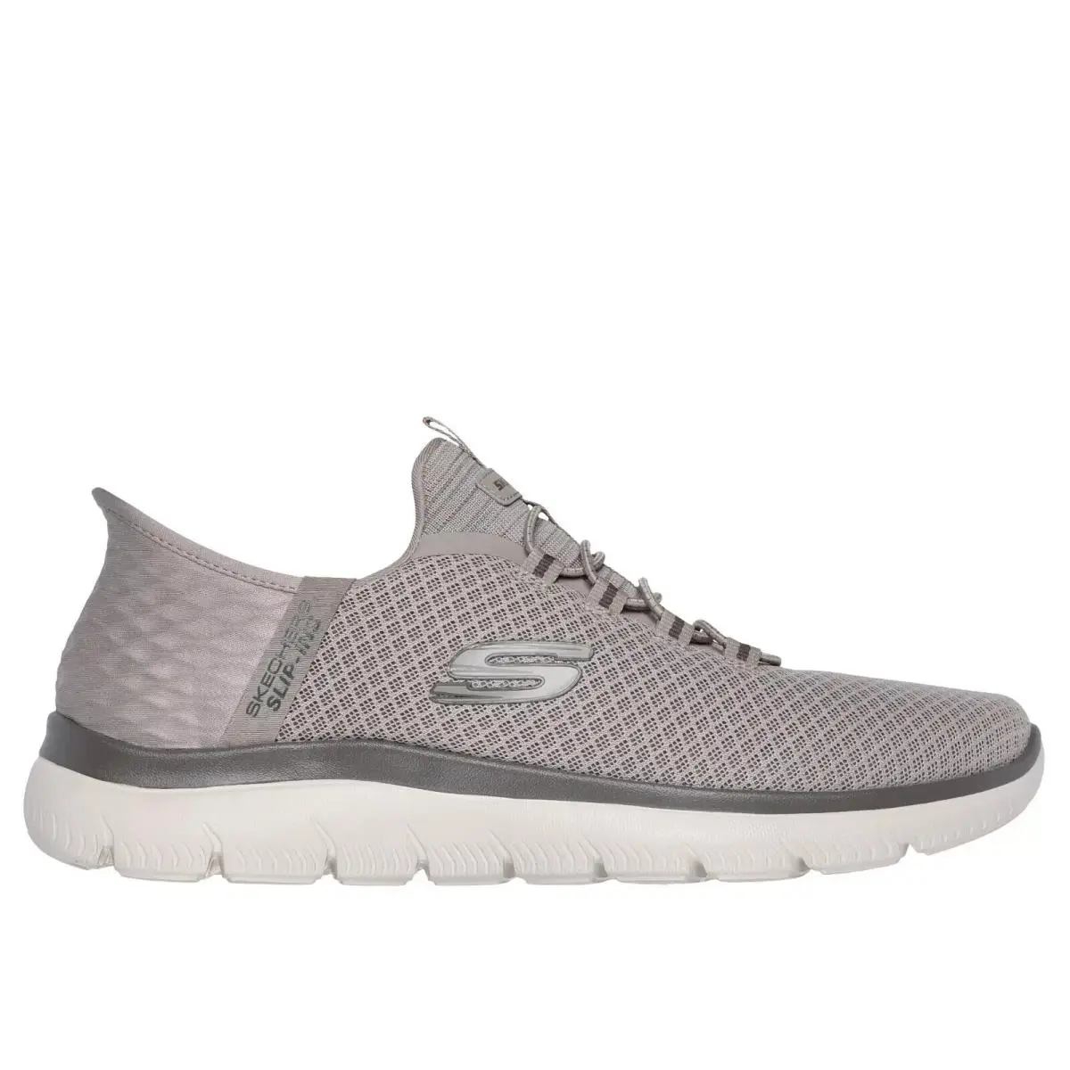 Men Skechers Taupe Shoes Comfort Slip Ins Fixed Lace Mesh Cushion Aircool 232457