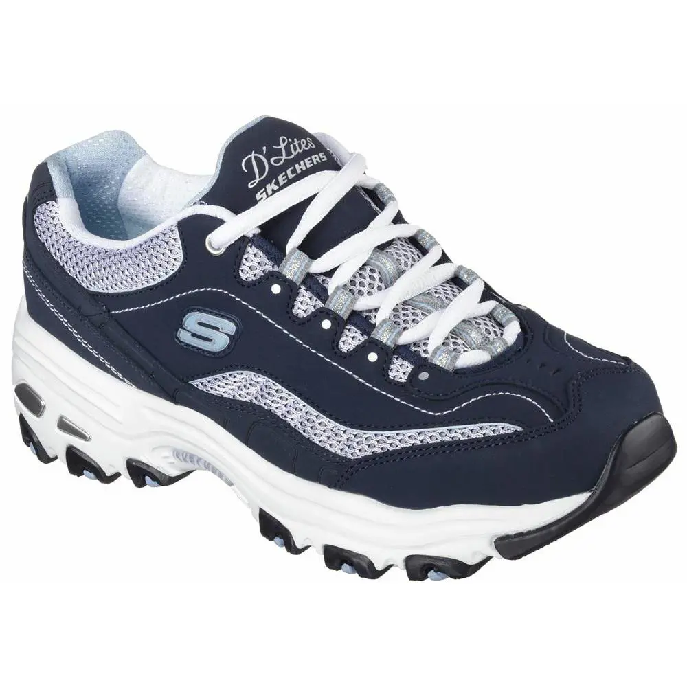 Skechers Women`s D`lites-life Saver Sport Memory Foam Lace-up Sneaker Navy White