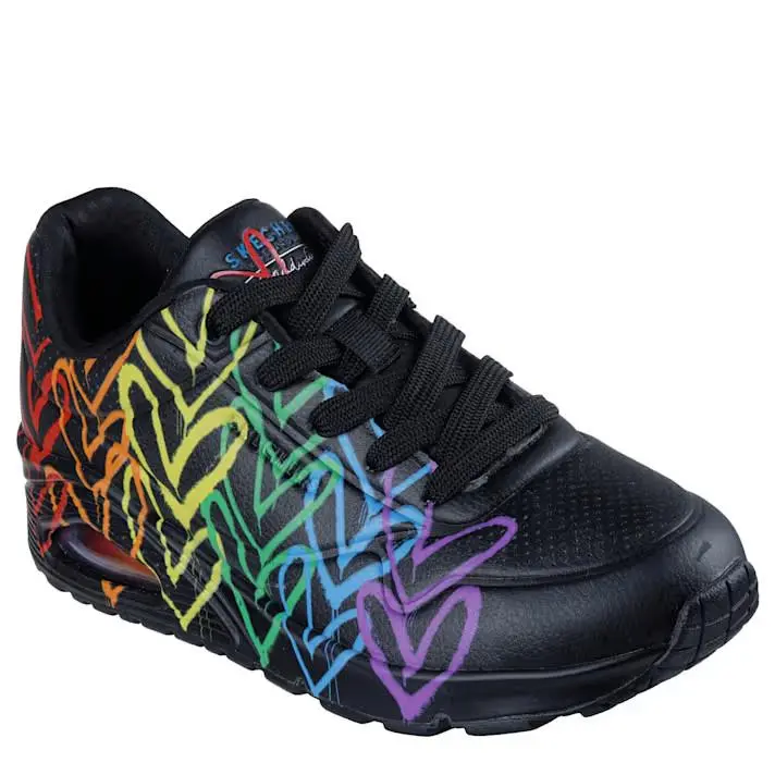 Air Uno Pop of Sunshine Low Top Women`s Casual Fashion Shoes Sneaker Black Print by Skechers
