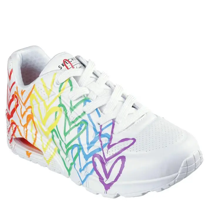 Air Uno Pop of Sunshine Low Top Women`s Casual Fashion Shoes Sneaker White Print by Skechers