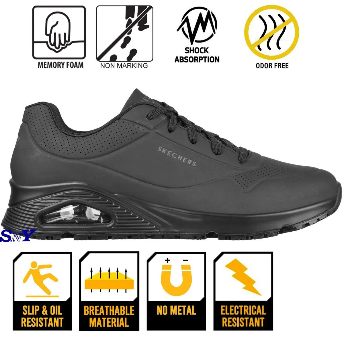 Skechers Men`s Work Relaxed Fit Uno Slip-resistant Odor Control Air-cooled Shoes - Black