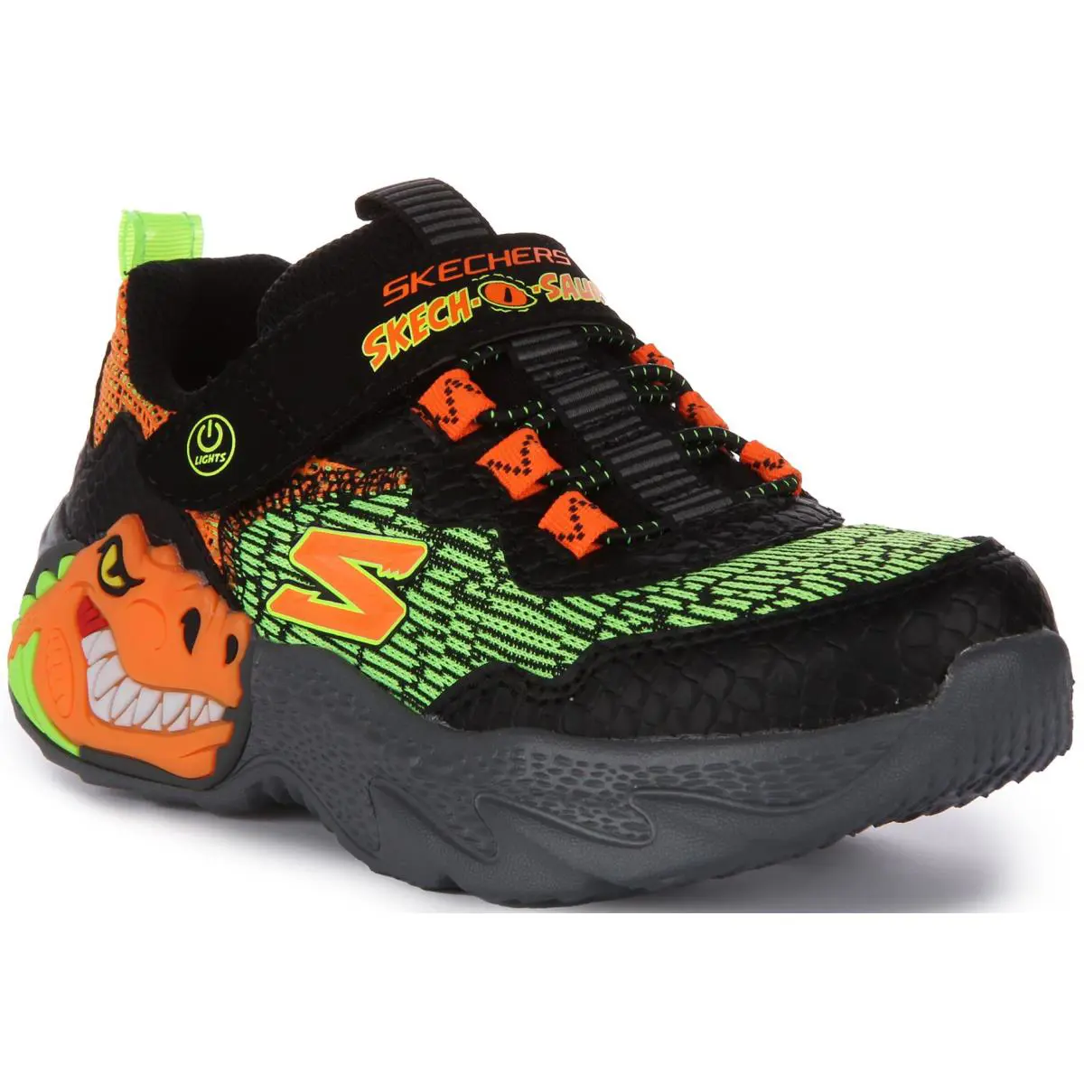 Skechers Skech O Saurus Dino Lights Sneaker Black Orange Kids US 1 - 14 - BLACK ORANGE