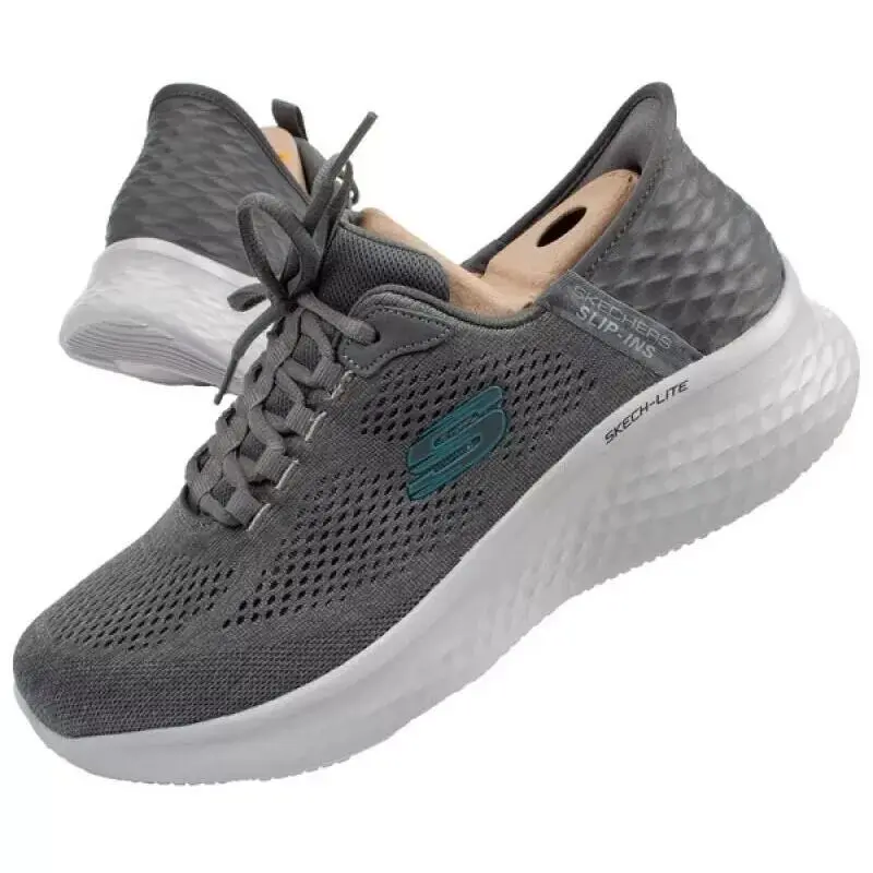 Skechers Charcoal Men Wide Fit Slip Ins Lace Up Mesh Cushioned Aircool 232466