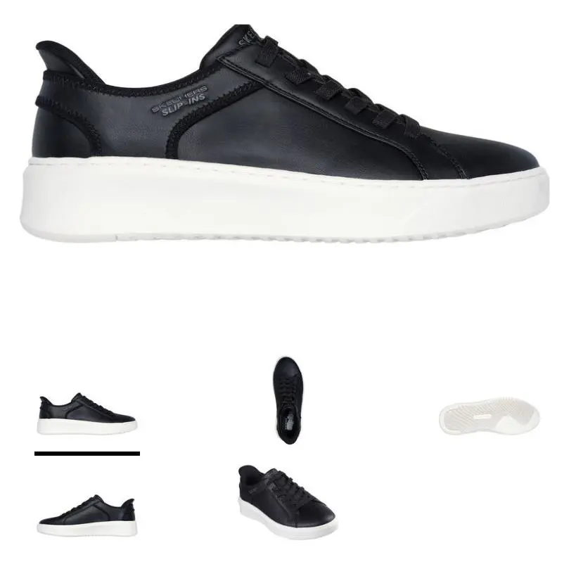 Skechers Court Break Black Leather Slip-ins Sneaker Men`s Sizes 7-14/NEW - Black
