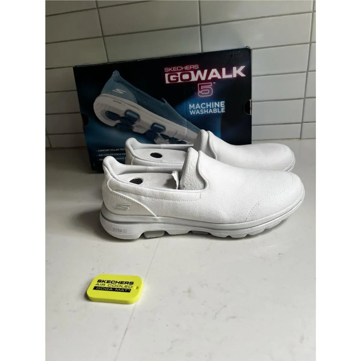 Skechers Go Walk Joy Gen 5 Goga Mat Stretch Grey Slip on Shoe Women`s Size 7.5