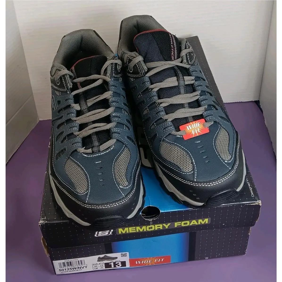 Skechers Men`s After Burn Memory Fit Sneaker Style 50125 Navy Size 13 Wide