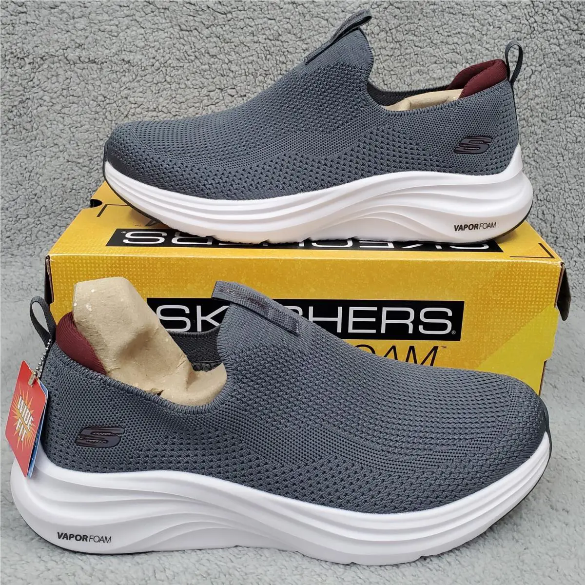 Skechers Vapor Foam Covert Shoes Mens 11.5 Wide Fit Slip On Charcoal 232629W - Gray, Manufacturer: Charcoal/Red