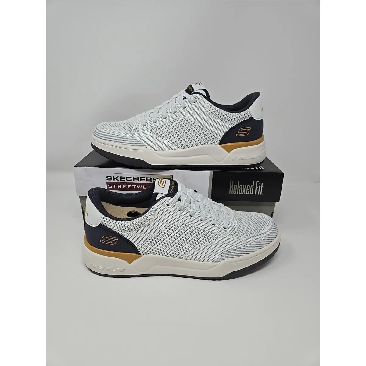Skechers Corliss Dorset Shoes Lace Up 210793/WHT White Blue Size 8.5 Mens - White