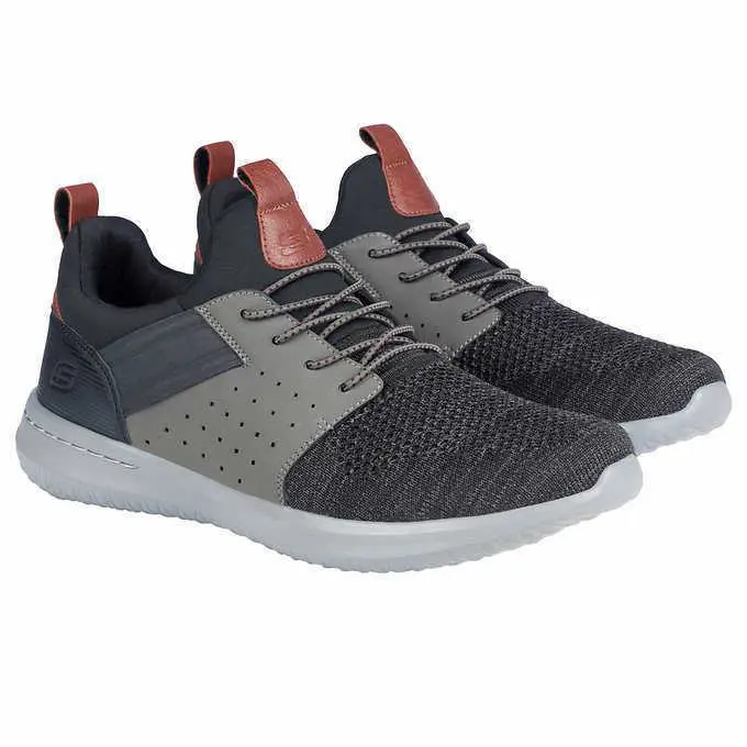 Skechers Delson 3.0 Low Trainers Sports Sneakers Men Shoes Black Size 12 - BLACK / GREY / BROWN