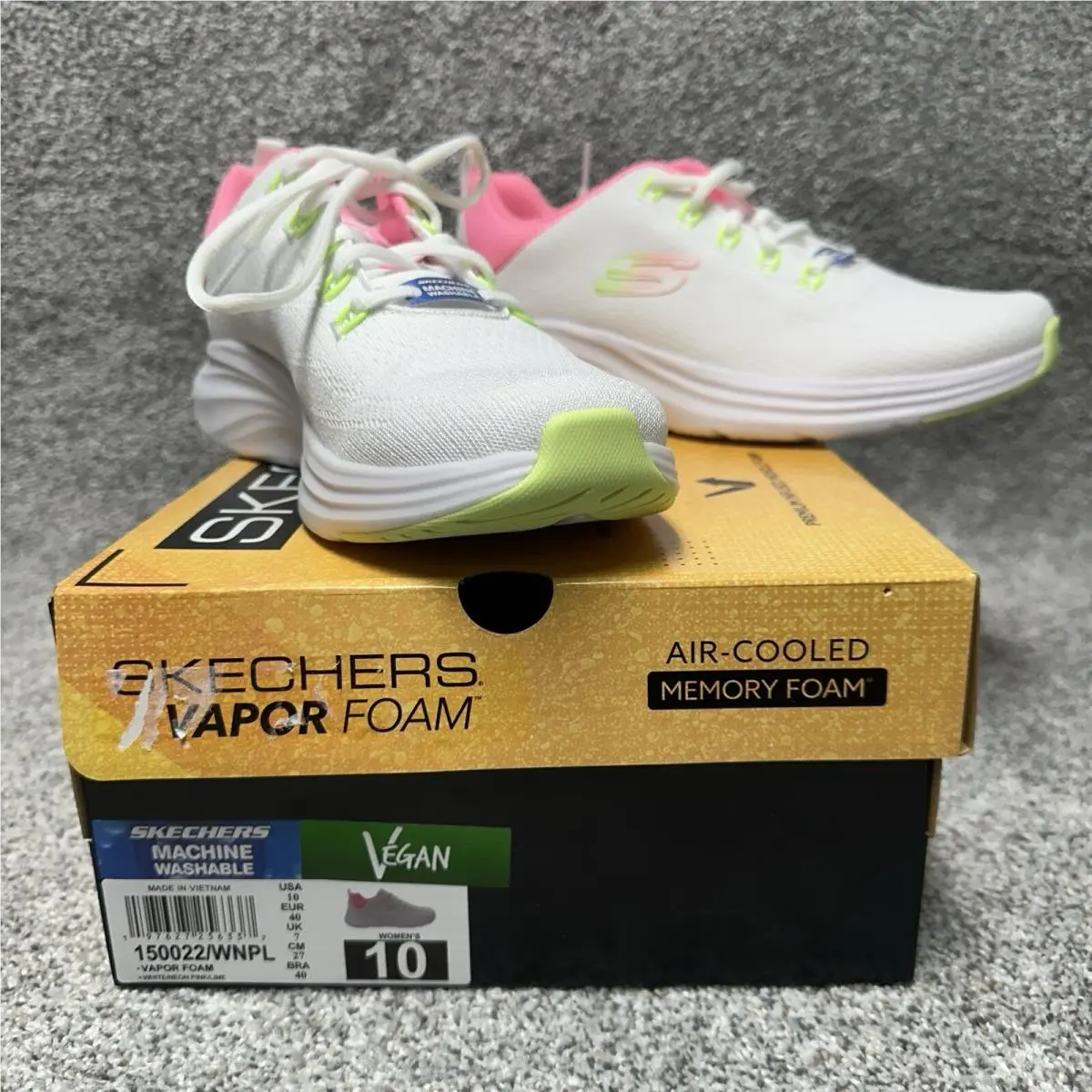 Skechers Womens 10 Sneakers Vapor Foam Vegan Retro 80s Inspired Neon Comfortable