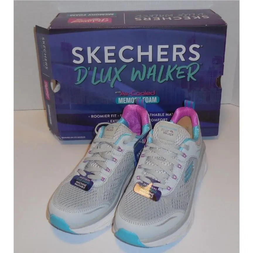 Skechers Womens 6 D`lux Walker Infinite Motion Gray Walking Shoes Sneaker 149023