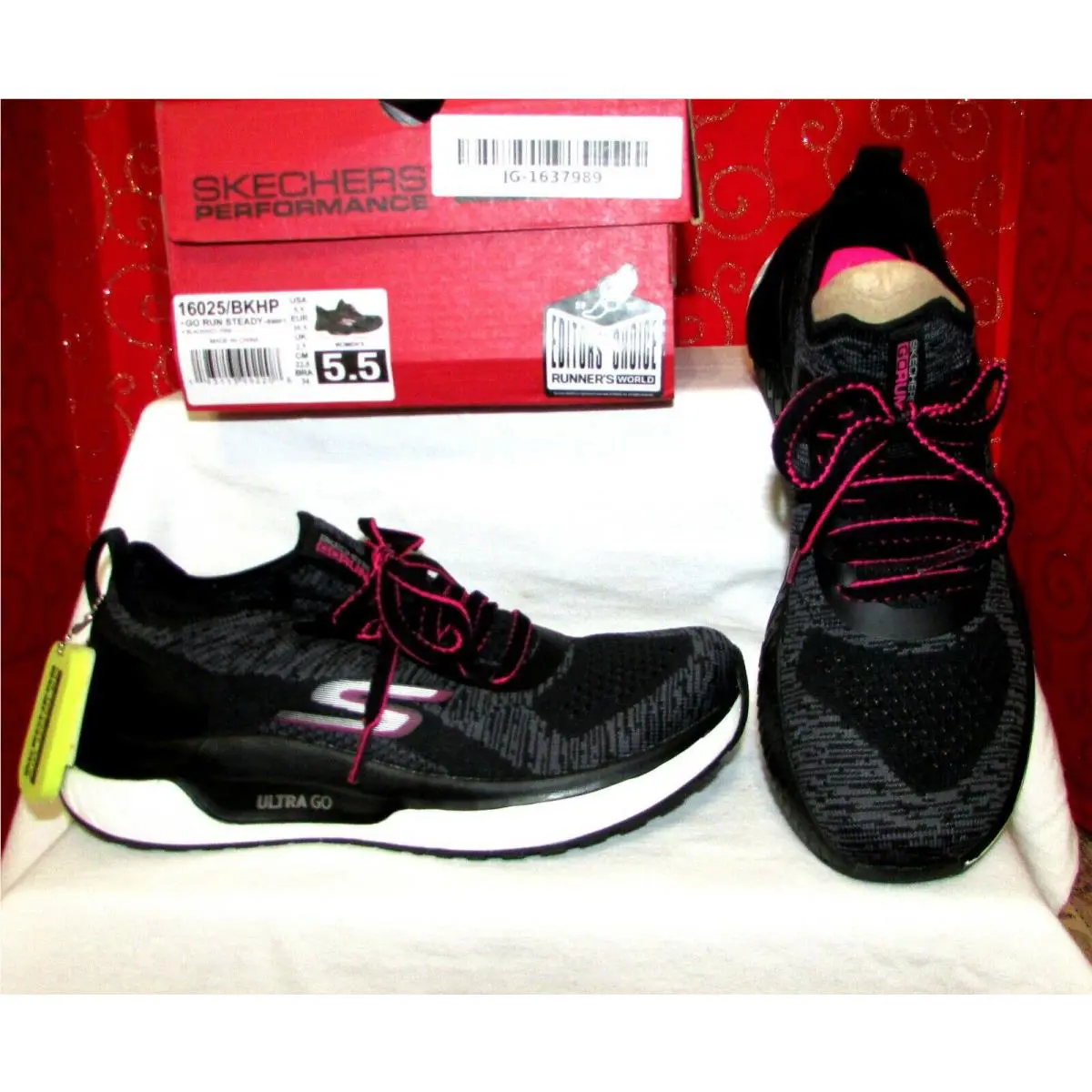 Skechers shoes - SKECHERS ULTRA GO RUN STEADY SWIFT - 16025 - Black/HOT PINK (UPC: 1931139920008) 0