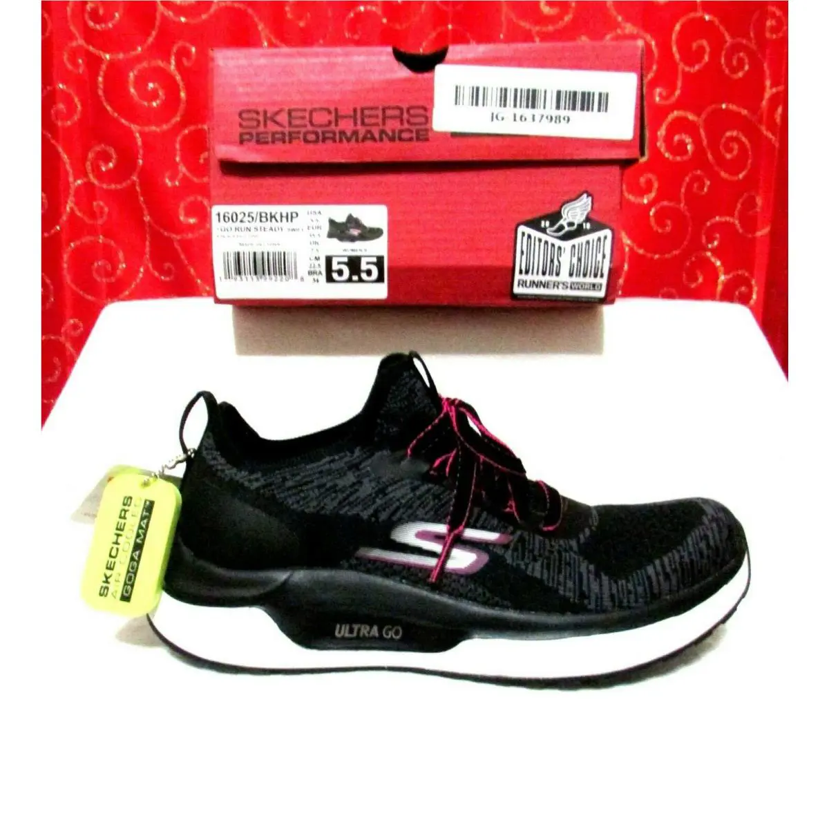 Skechers shoes - SKECHERS ULTRA GO RUN STEADY SWIFT - 16025 - Black/HOT PINK (UPC: 1931139920008) 2