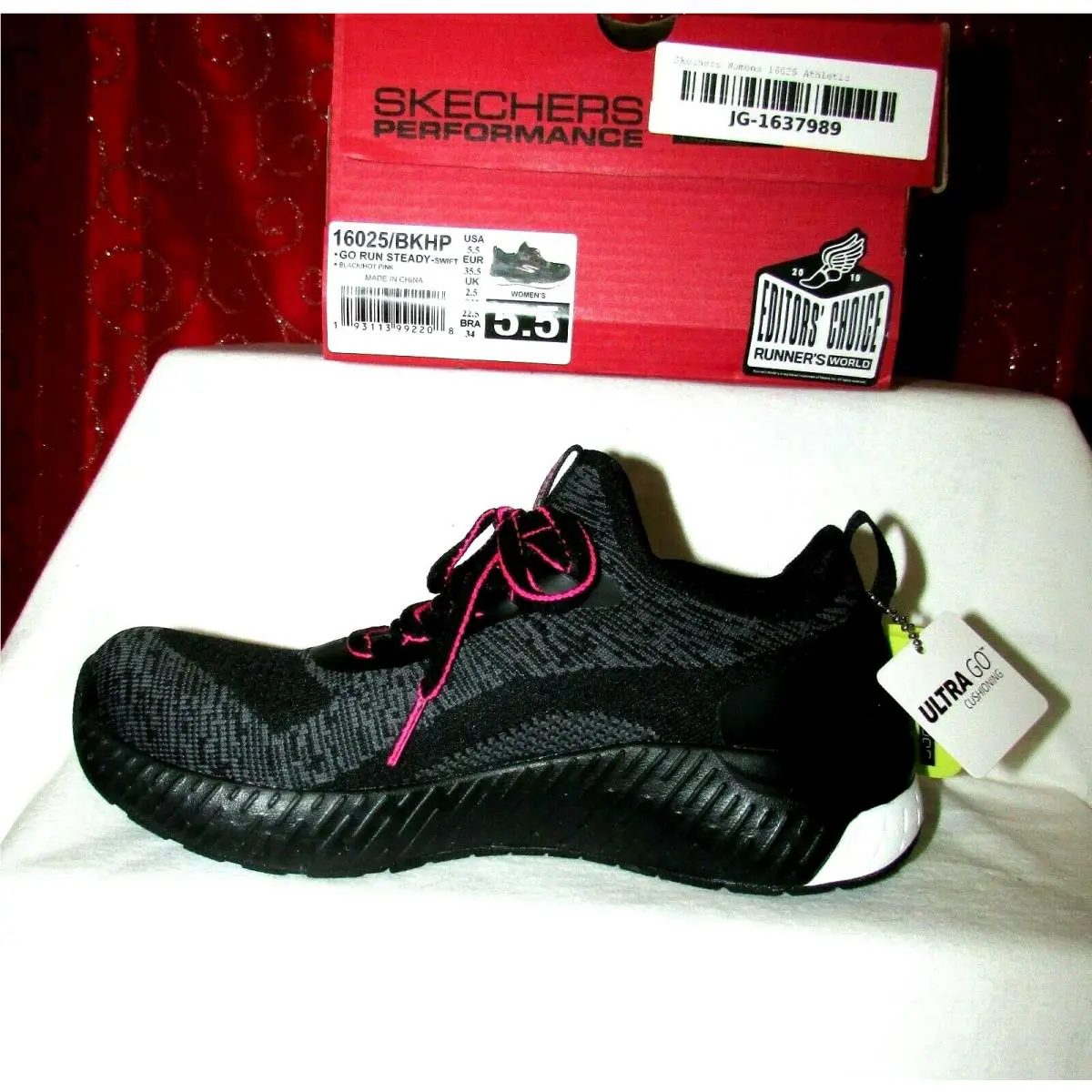 Skechers shoes - SKECHERS ULTRA GO RUN STEADY SWIFT - 16025 - Black/HOT PINK (UPC: 1931139920008) 4