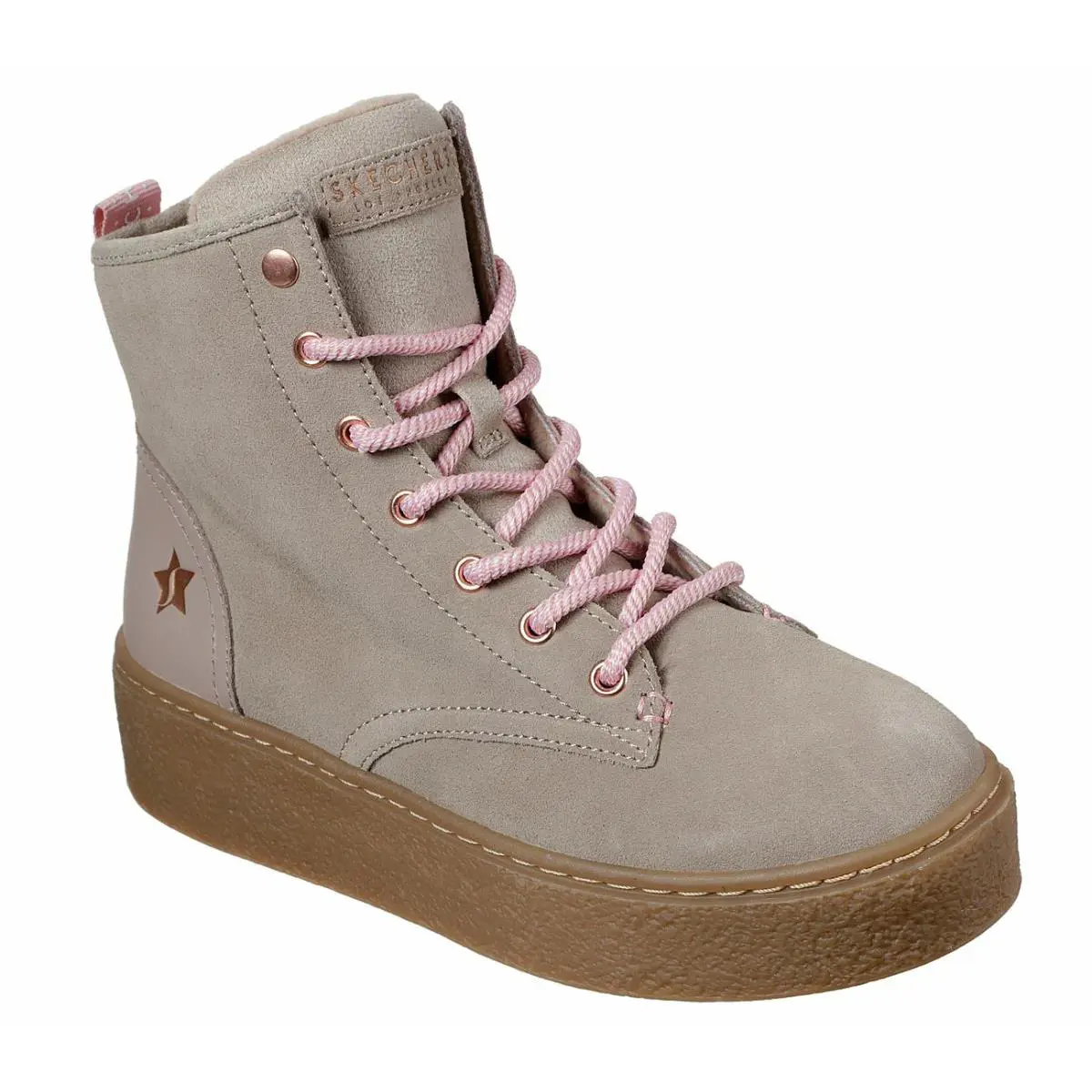 Skechers Chelsea Punk ST HI Memory Foam Women Boots Shoes Taupe/gum Size 10 - Taupe/Gum