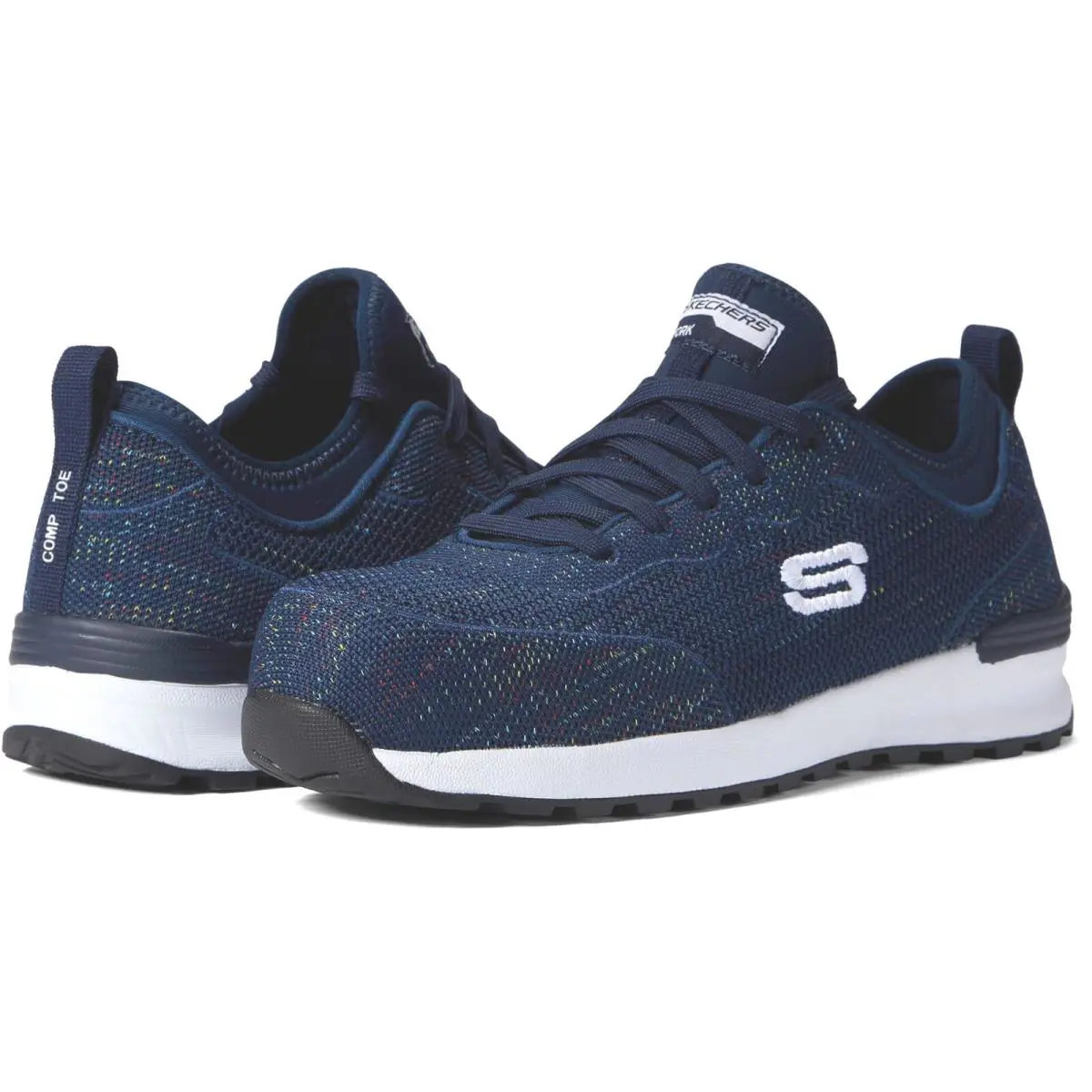 Skechers Bulkin Balran Safe Comp Toe Low Slip-on Women Shoes Black Size 8 - NAVY / MULTI