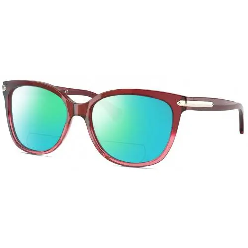 HC8132 Cat Eye Polarized Bifocal Sunglass Glitter Pink Crystal 57mm 41 Opt Green Mirror by Coach