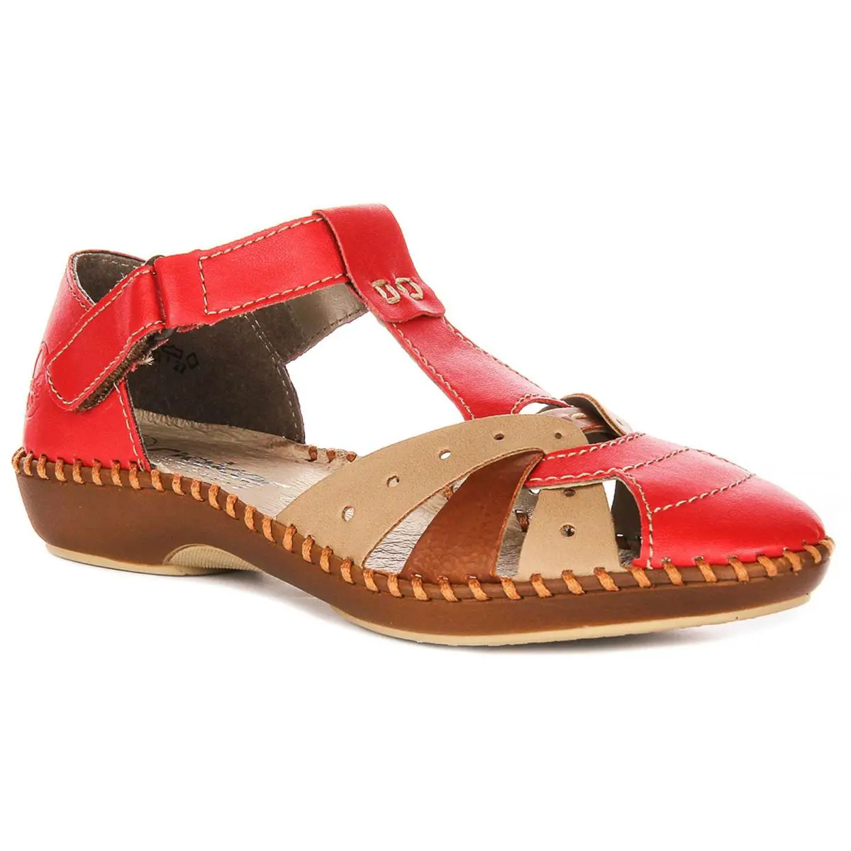 Rieker Hook Loop Strap Fasten Pumps Womens Sandals In Red Multi US 6 - 10