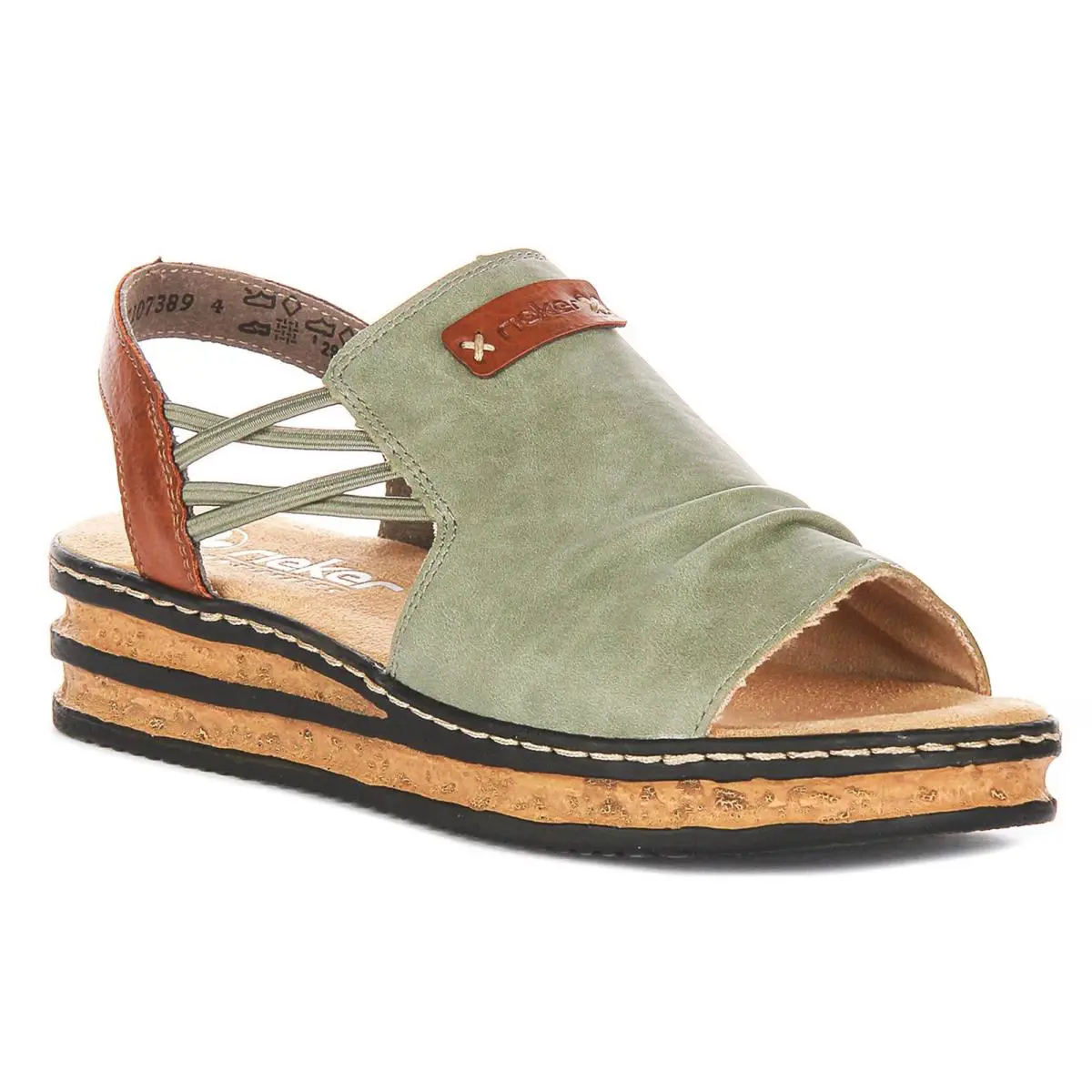 Rieker Slingback Strap Cork Sole Womens Sandals In Green US 6 - 10