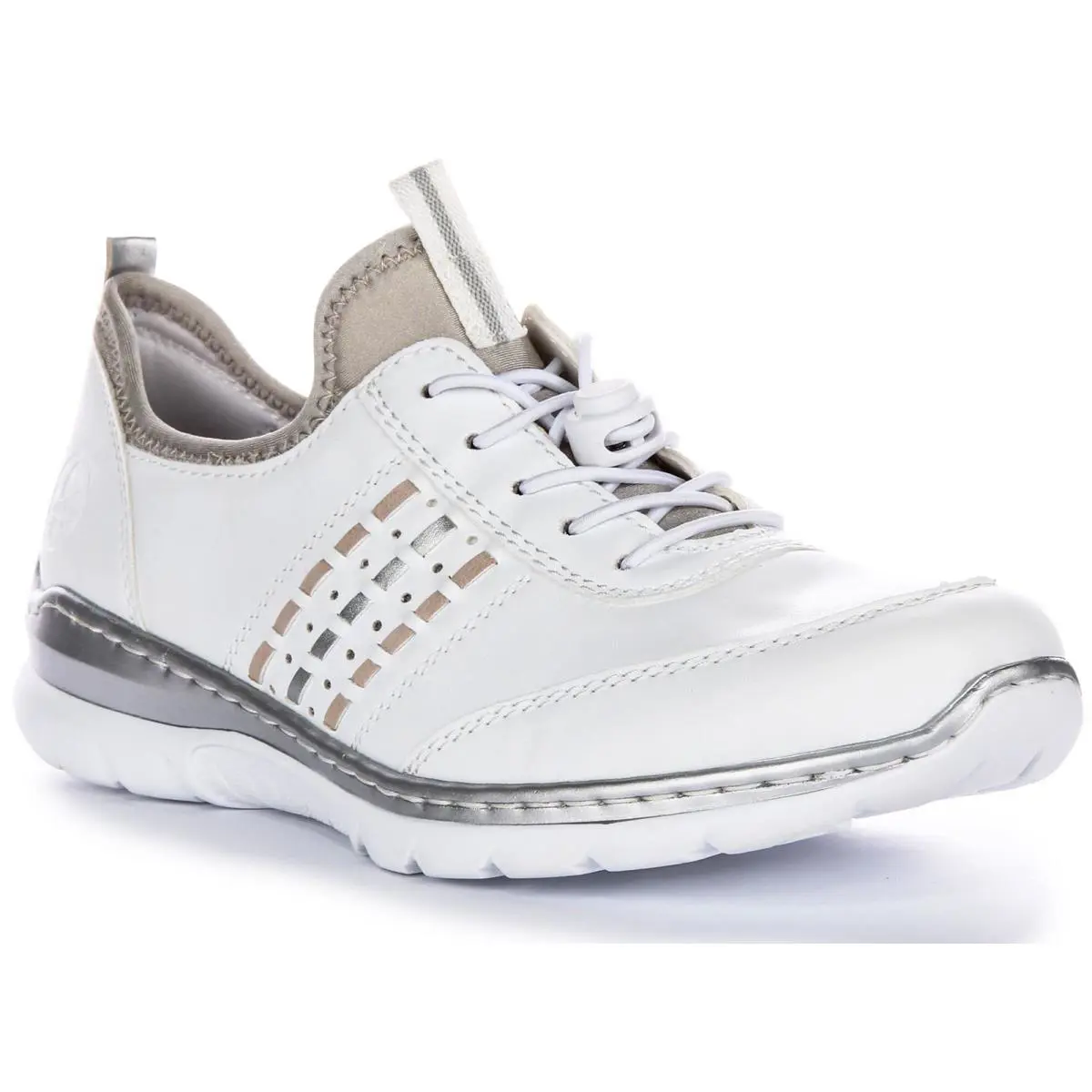 Rieker L3259-80 Elastic Toggle Laces Womens Trainer White Silver US 5 - 10