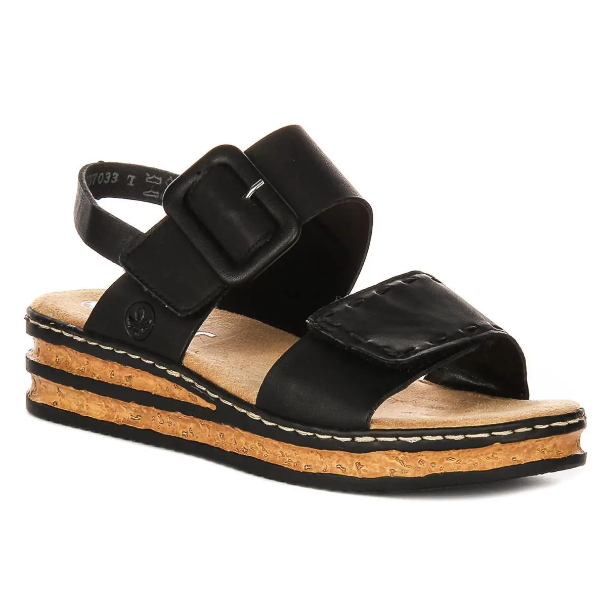 Rieker Hook Loop Strap Fasten Womens Sandal In Black US 6 - 10