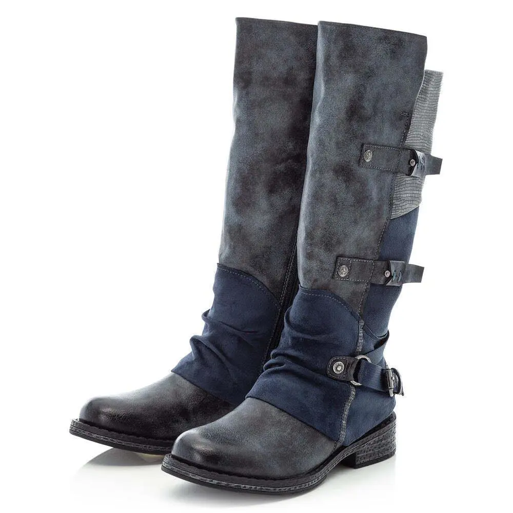 Rieker Women`s 92284-45 Franka Grey Buckled-up Zipper Knee-high Boots SZ EU 36