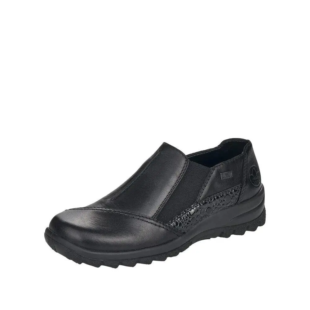 Rieker Women`s L7178-00 Water-resistant Slip-on Shoes Black Leather Size EU 42 - Black