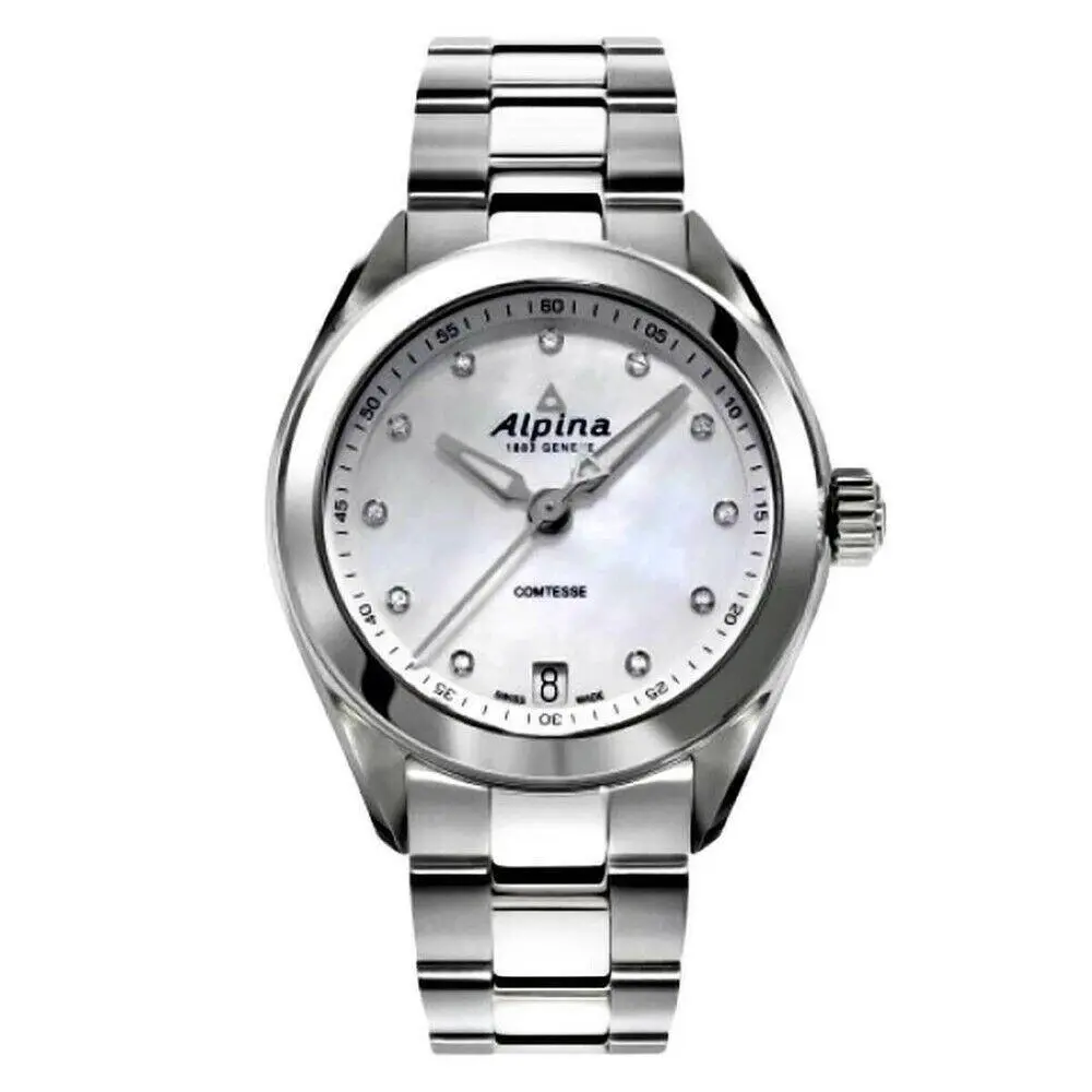 Women`s Comtesse Diamonds Silver Mop Dial Swiss Watch AL-240MPWD2C6B by Alpina