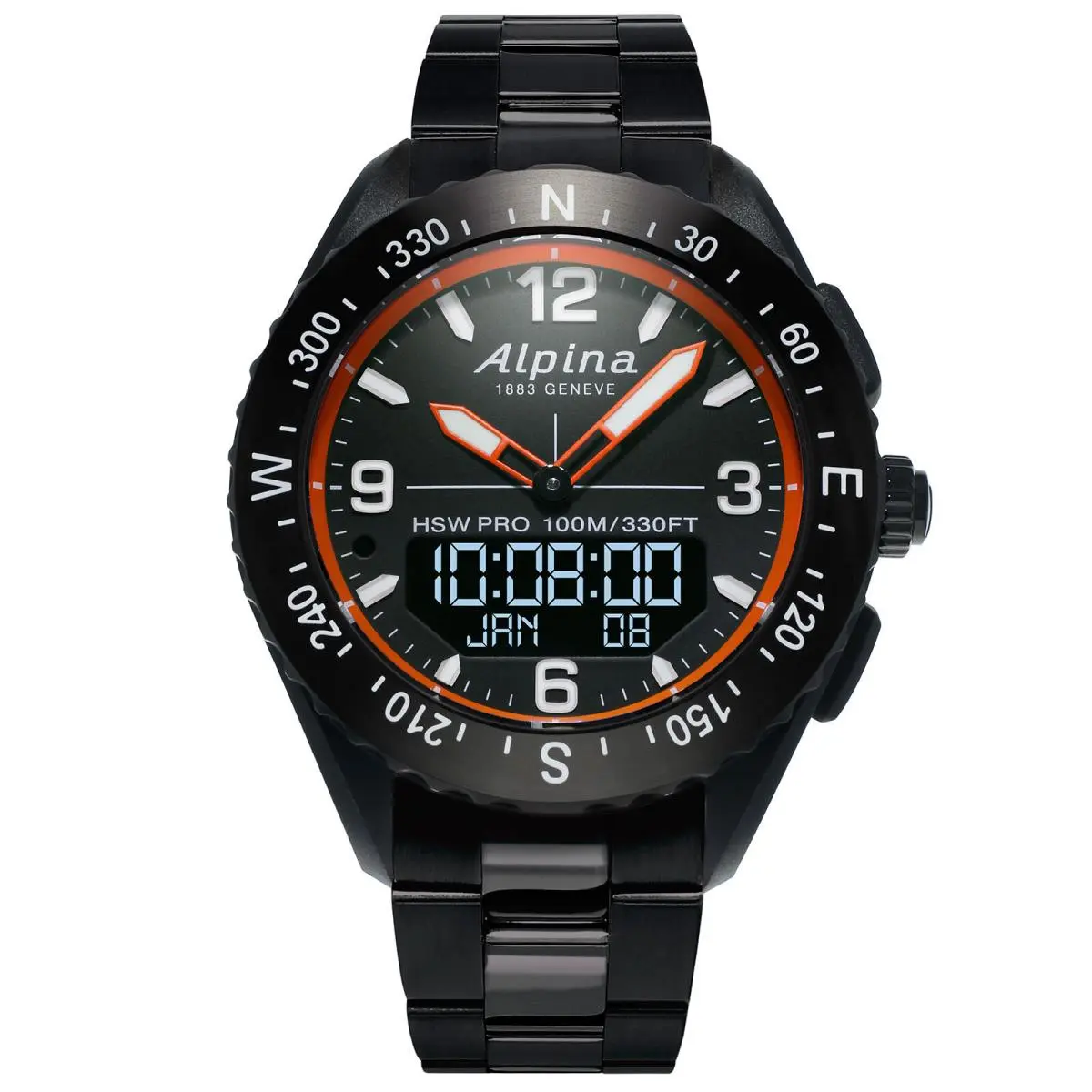 Alpina Men`s Alpinerx Smart Watch Black Ana-digi Dial Bracelet AL-283LBO5AQ6B