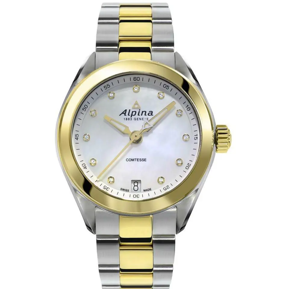 Comtesse 2 Tone Mother Of Pearl Diamond Dial Women`s Watch by Alpina